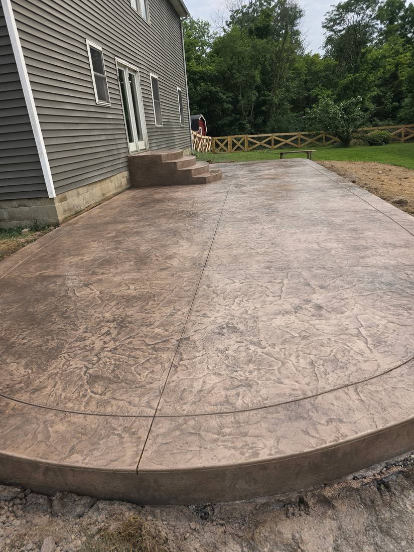 Stamped patio with radius steps