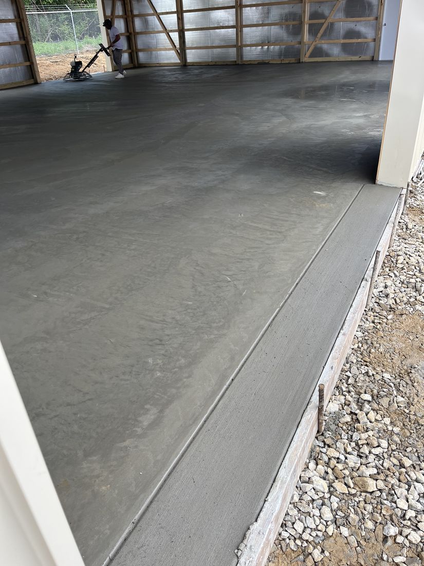 Power-troweling a pole barn floor