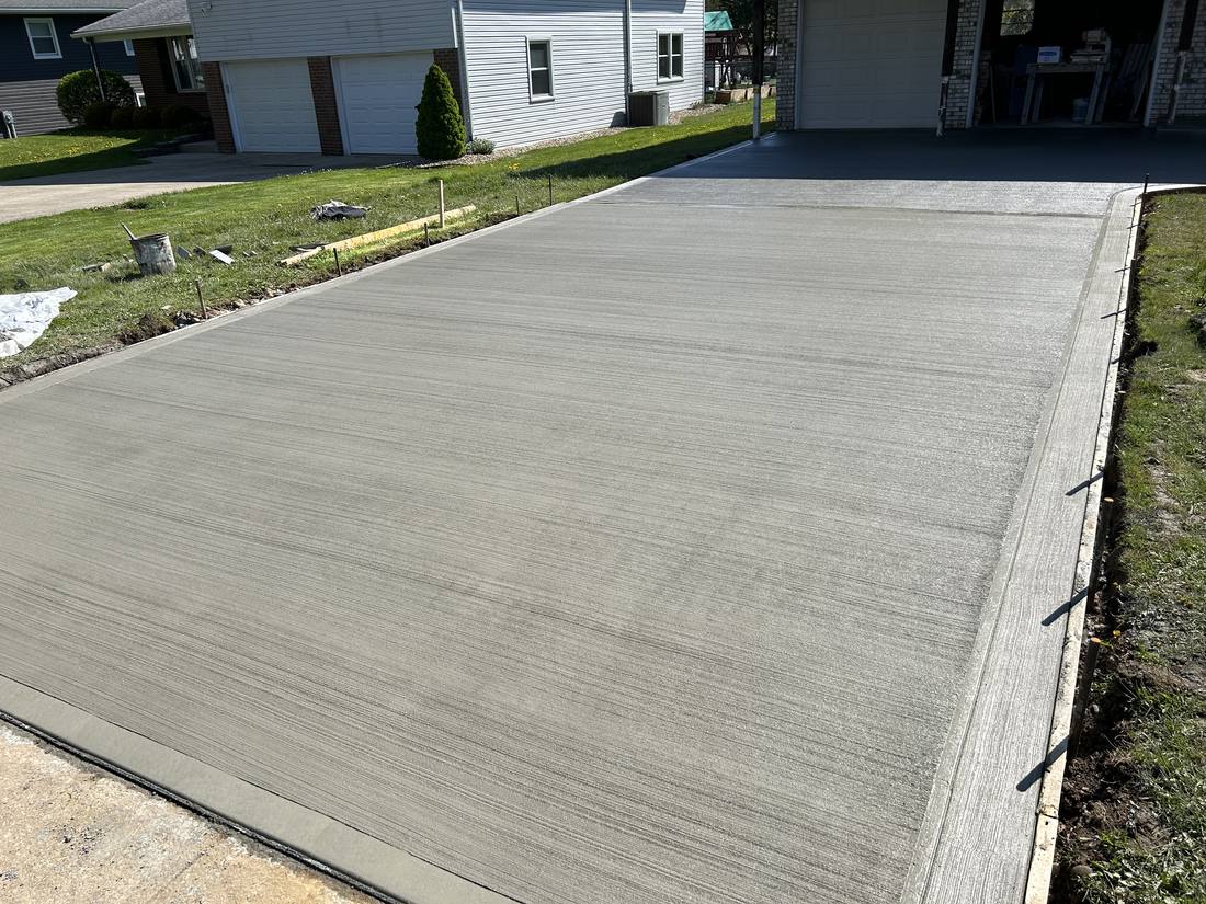 Wide broom-finish driveway