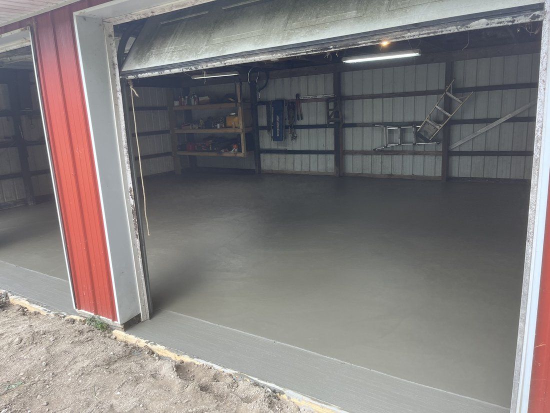 Garage bay floor, red barn