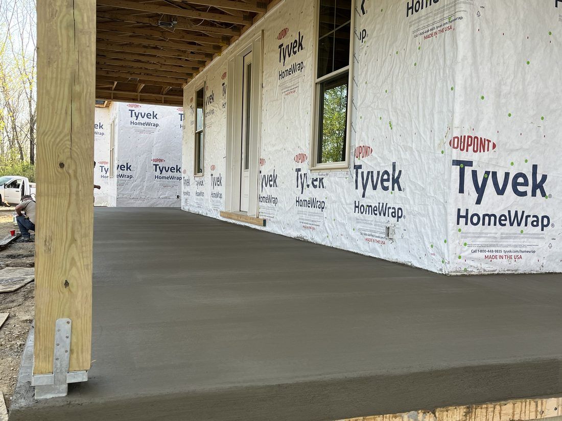 Wrap-around porch slab, new build
