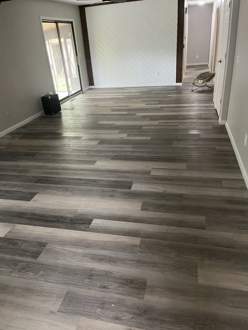 Luxury vinyl plank through the great room
