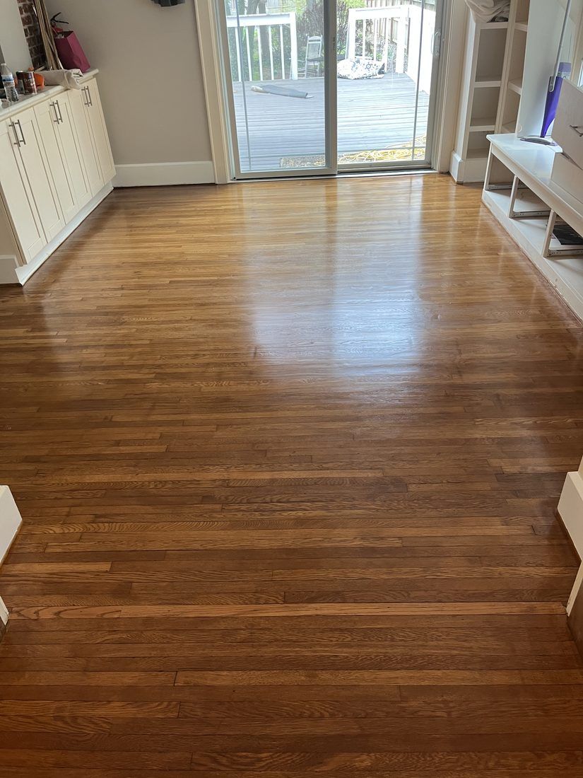 Refinished oak out to the patio doors